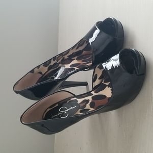 Jessica Simpson Black JS-Acadia High Heels Leopard Insole Sz 8m